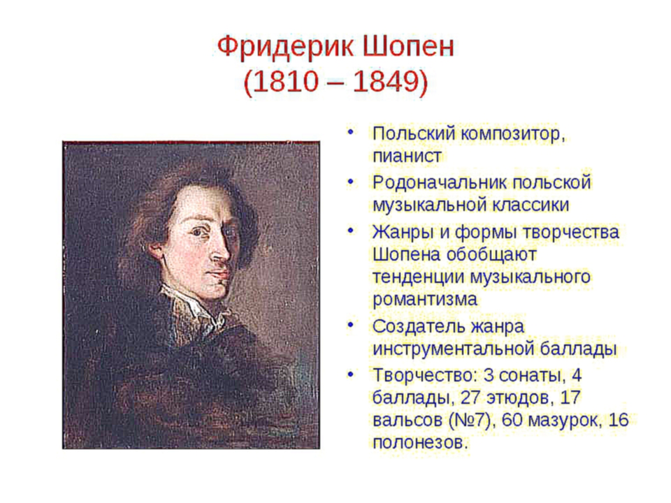 Фридерик Шопен (1810 – 1849) Польский композитор